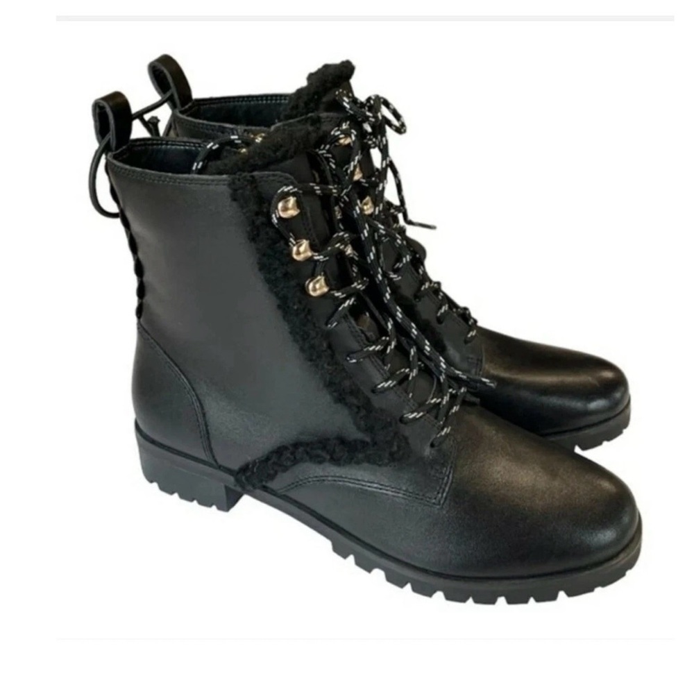 Kate spade Raquelle New York faux fur black leather lace upper combat boots 8.5